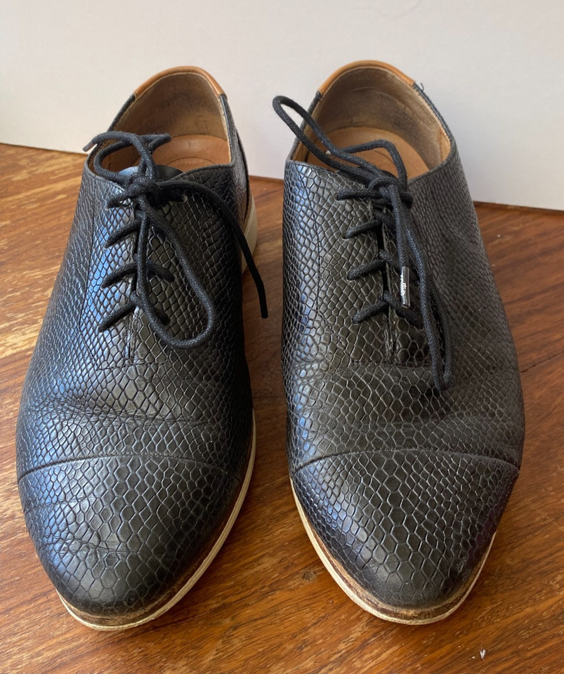 FRANKIE4 Womens 'Buddy' Black Leather Comfort Lace Up Brogue Flats Shoes Size 8