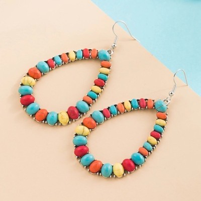Turquoise & Rainbow Drop Earrings | Boho Festival Statement Jewelry