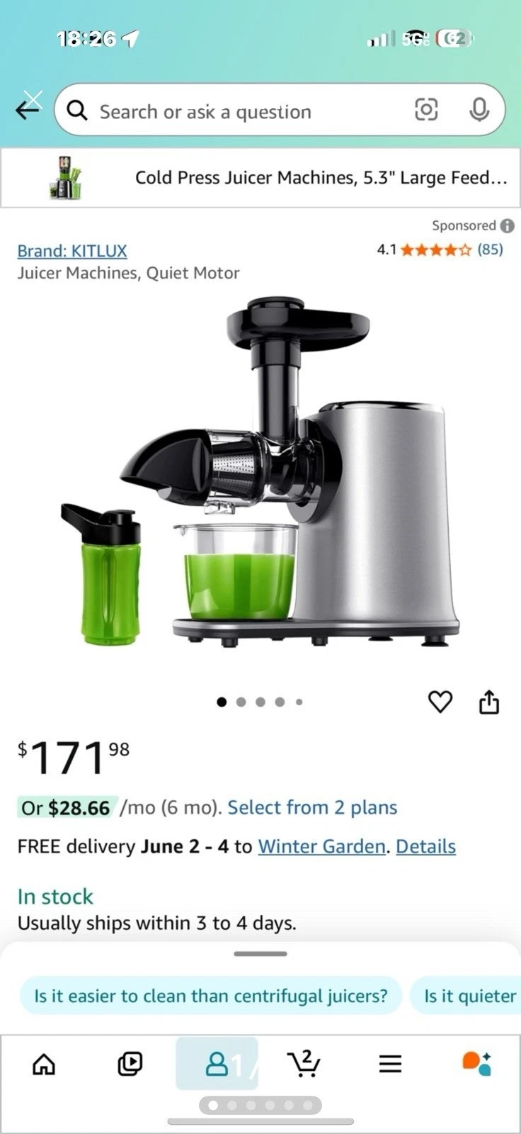Megachef Masticating Slow Juicer Extractor with Reverse Function, Cold Press