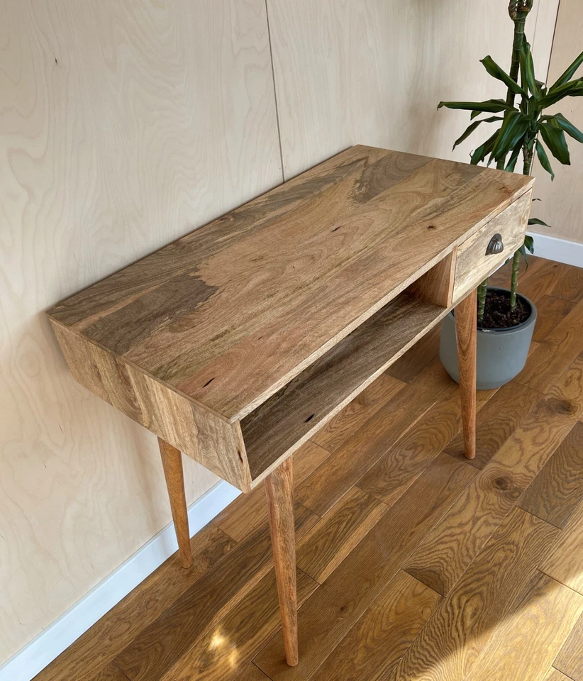 Solid Mango Wood Hand Crafted Open Slot Nordic Writing Desk with drawer - Image 4 of 4