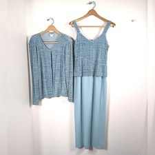 R M Richards Dress Women's Size 8 Blue Sparkly Jacket Mother of the Bride Party