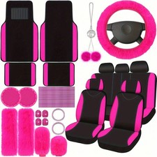 48-piece Rose Red Plush Car Seat Cover Set With Breathable Removable Design For