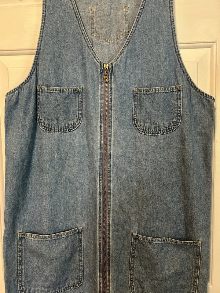 Vintage Denim & Co. 90’s Mom Zip Up Dress Front Slit Long Sleeveless Large - Image 3 of 4