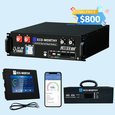 ECO-WORTHY 48V 100AH Lithium Battery UL9540A+ 48V 60A Charger+Battery  Monitor
