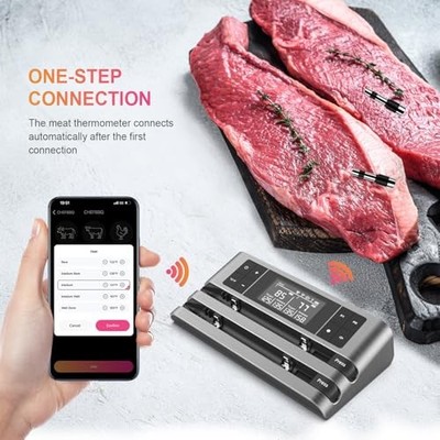 DEWJOM WIRELESS SMART MEAT THERMOMETE - GRAY-DUAL PROBE