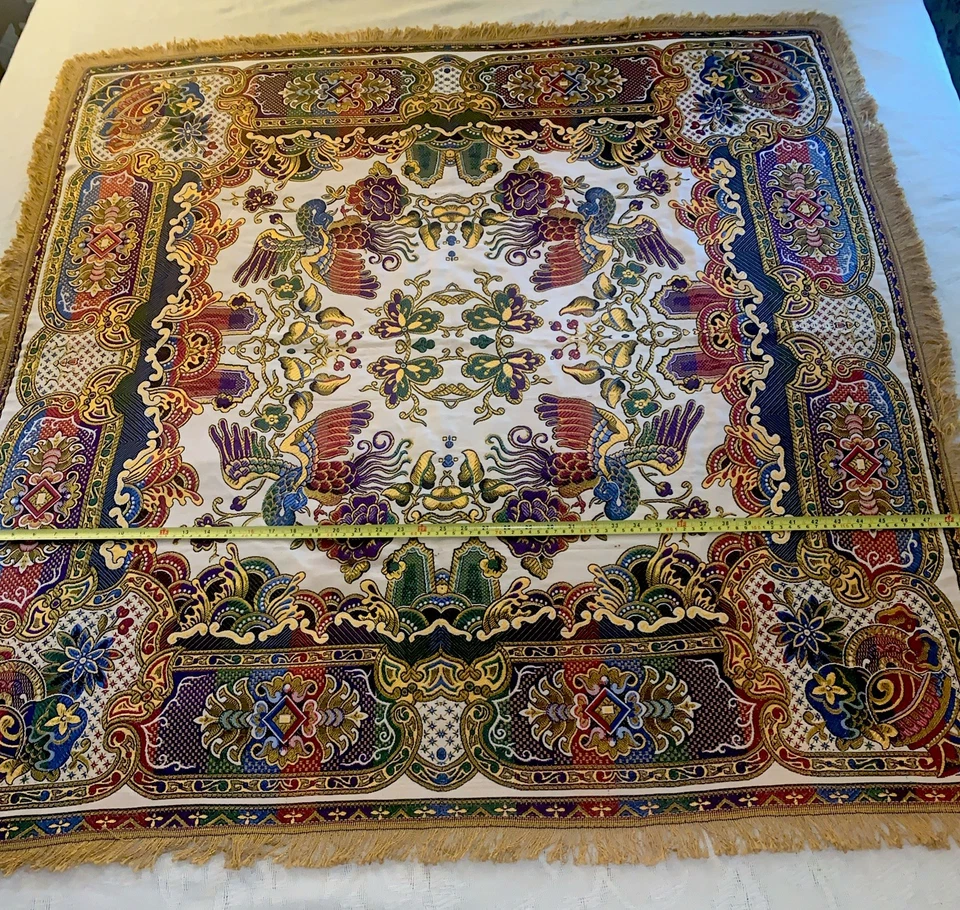 RARE ANTIQUE LOOMED PERSIAN WOOL &  SILK PIANO SCARF SHAWL WRAP GOLD,PURPLE,RED - Image 3 of 4