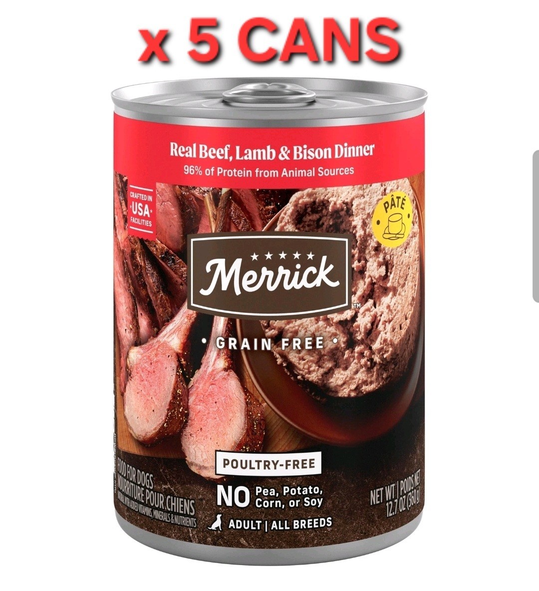 W/ Real Beef Lamb Bison 5 X 12.7oz Cans Exp 2027