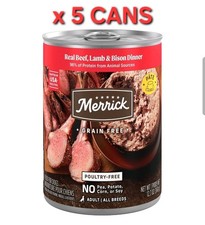 Merrick Grain Free Wet Dog Food w/ Real Beef Lamb Bison 5 x 12.7Oz Cans Exp 2027 5.29 per gallon