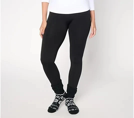 MUK LUKS Fleece Lined Leggings & Thermal Slouch Sock Black/Black 1X/2X A708904