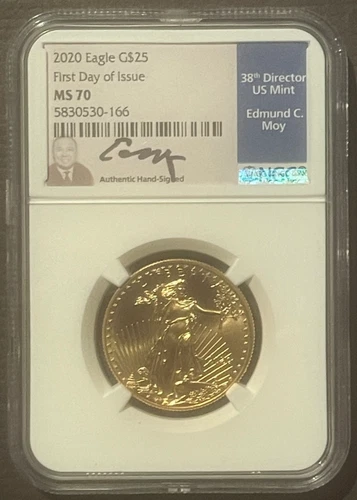2020 $25 GOLD Eagle Half Ounce 1/2 oz. NGC MS70 FDOI EDMUND MOY Bullion : 10375