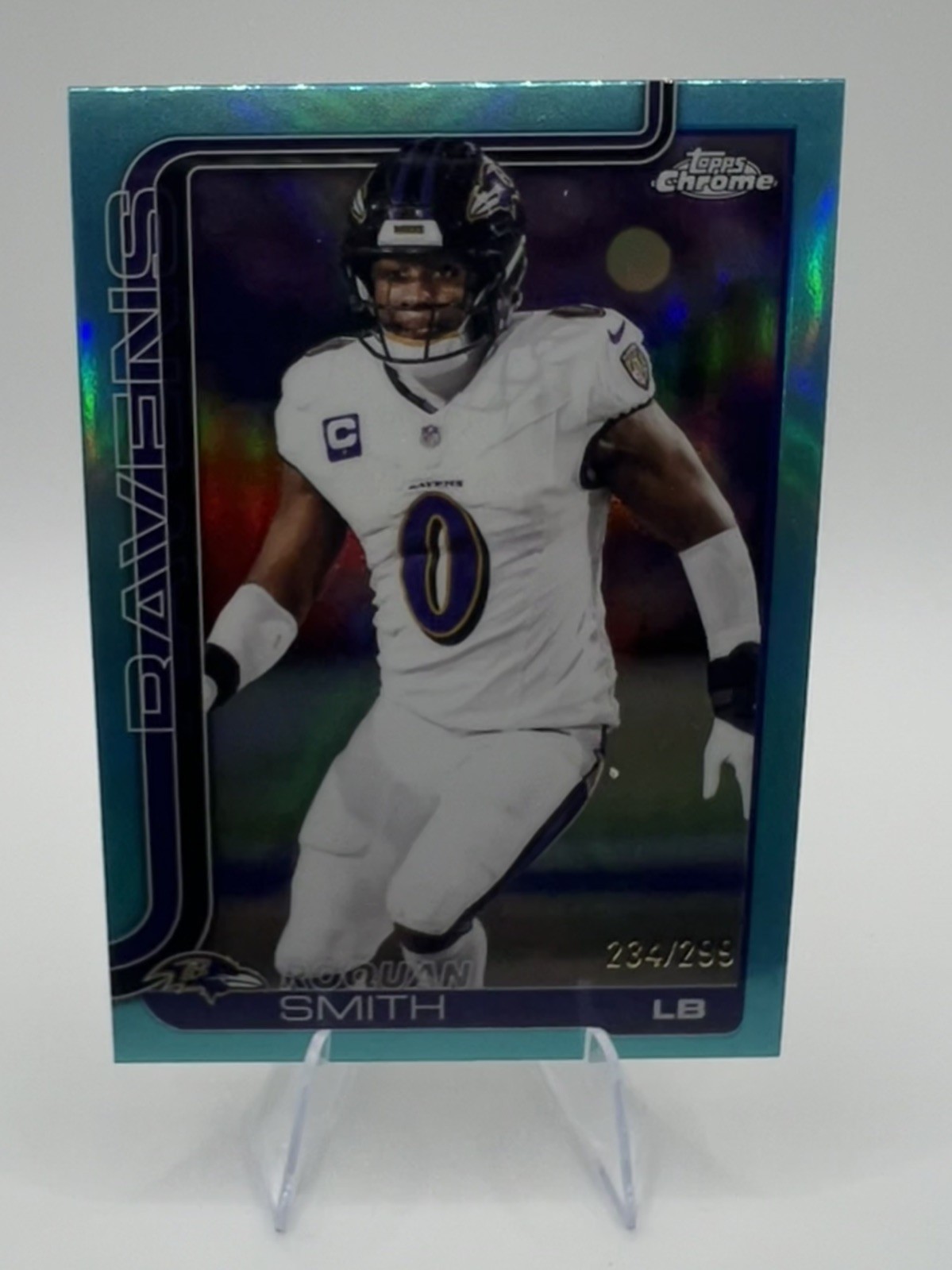 2025 Topps Chrome Football Roquan Smith Teal Refractor /299 #27 Ravens