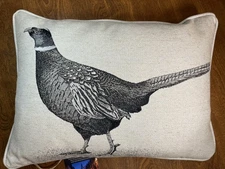 Hines of Oxford Linen Tapestry Piped Pillow with Linen Back Country Pheasant NEW