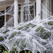 1400Sqft Halloween Spider Web Decorations Fake Cobweb with 120 Fake Spiders