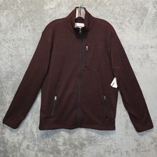 Sonoma Sweater Mens Large Fleece Burgundy Brown Full Zip Pockets