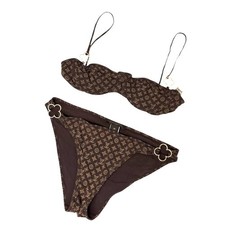 LOUIS VUITTON Vintage Monogram Bikini Swimwear 38 Brown Gold Polyamide