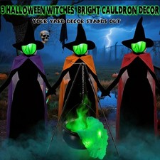3x Light-Up Witches with Stakes Outdoor Indoor Spooky Halloween Party Decor Gift