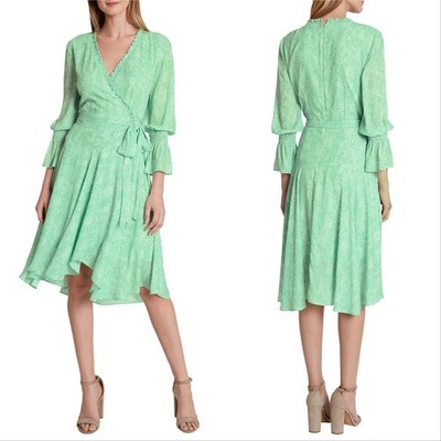 tahari asl green dress Tahari ASL Women's Bow-Belt Frayed-Edge Short-Sleeve Dress