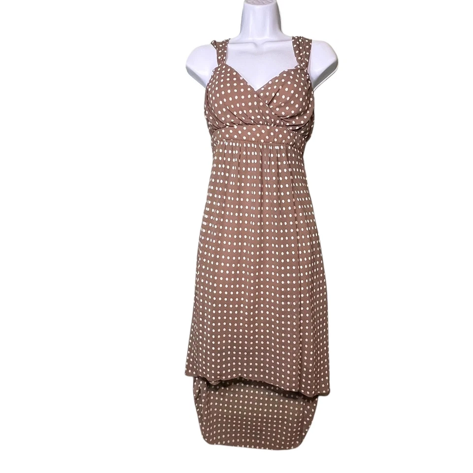 BCX Dress Womens Size 9 Brown White Polka Dot Sleeveless High Low Made USA Retro - Image 2 of 4