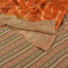 Sanskriti Vintage Sarees Orange Brown Pure Georgette Floral Printed 5 Yd Sari