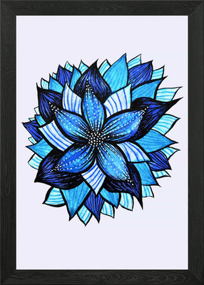 Abstract Blue Flower Ink Drawing Framed Wall Art Poster Canvas Print Picture