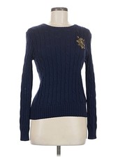 Polo Ralph Lauren Navy Cableknit Cotton Crest Sweater Preppy M