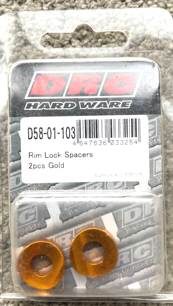 DRC ALUMINIUM RIM LOCK SPACERS  ONE PAIR  MOTOCROSS MX ENDURO GOLD