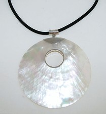 NEW STERLING SILVER LARGE,8CM MOP PENDANT,17" LONG BLACK VELVET CORD NECKLACE