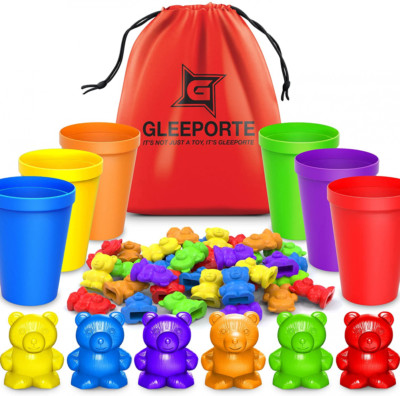 Rainbow Counting Bears w/ Matching Sorting Cups 67 Pcs Set + Storage Bag STEM _C