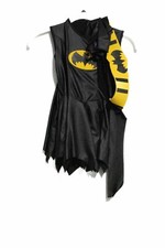 Girls Black Yellow Batgirl Costume Dress Cape Headgear Pure Polyester Size M