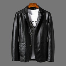 Blazer uomo ecopelle giacca cappotto top outwear casual nero moda nuovo
