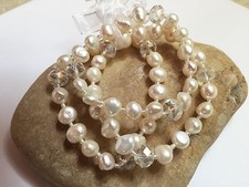 Freshwater Pearl Bracelets WHITE Beaded Stretch Woman Fashion 3 pcs Wedding