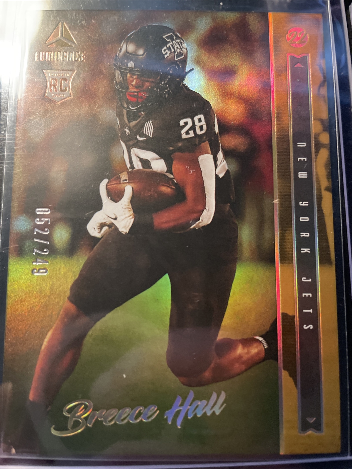 2022 Panini Luminance Football Rookie Gold Breece Hall /249 RC #108 NY JETS