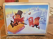 Planters Mr. Peanut Sledding Winter Scene Storage Tin Sleigh Sledding Christmas