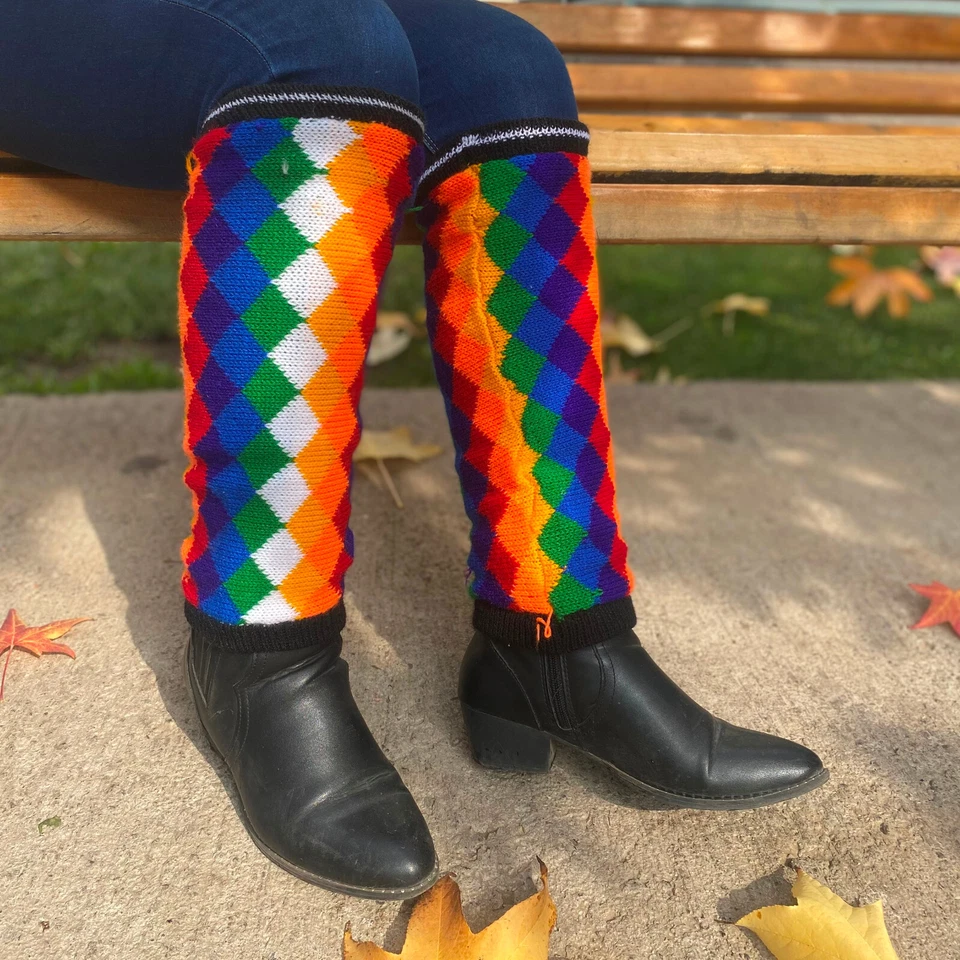 Wiphala Wool Leg Warmers Handmade Andes Style – Ethical, Warm & Bold - Image 4 of 4
