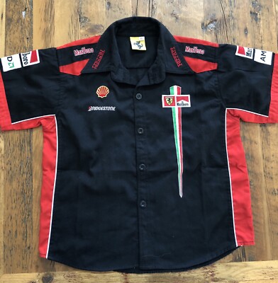 Ferrari Racing Car Pit Crew Shirt Bridgestone Marlboro Black Youth