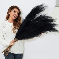 Faux Black Pampas Grass w/8 Large Artificial Pampas Grass Stems   38" Set of 8