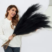 Faux Black Pampas Grass w/8 Large Artificial Pampas Grass Stems — 38" Set of 8