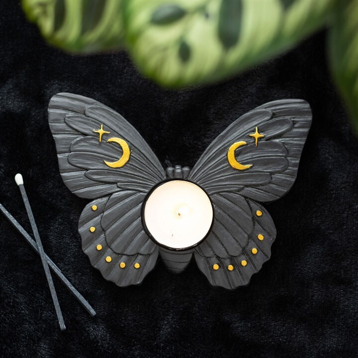 Black Moth Gothic Tealight Candle Holder. Gothic Alternative Home Decor