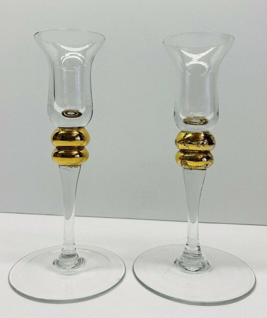 Vintage Clear Glass With Gold Stem Taper Candle Holders 6" Tall eBay