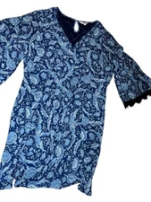 Y2K CANDIE’S Women’s Size XL Dress Blue Floral Paisley Lacy Trim Sleeve