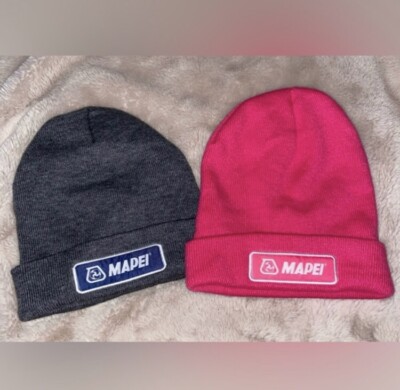 (2) Mapei Beanie Cap Hat Adult OSFA Gray & Pink 100% Acrylic UNWORN - NEW