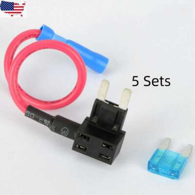 5Pack 12V 15 Amp Car Add-a-circuit Fuse TAP Adapter Kit, Mini ATM APM Blade Fuse