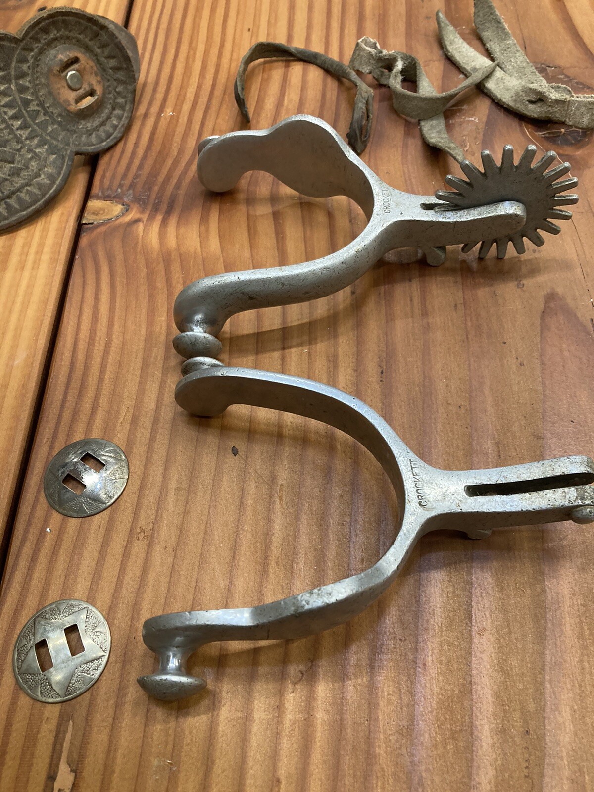 Vintage CROCKETT Aluminum Cowboy Western Spurs with Leathers eBay