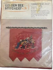Vtg Golden Bee Stitchery Christmas Eve Crewel Wall Hanging Kit Children Sledding