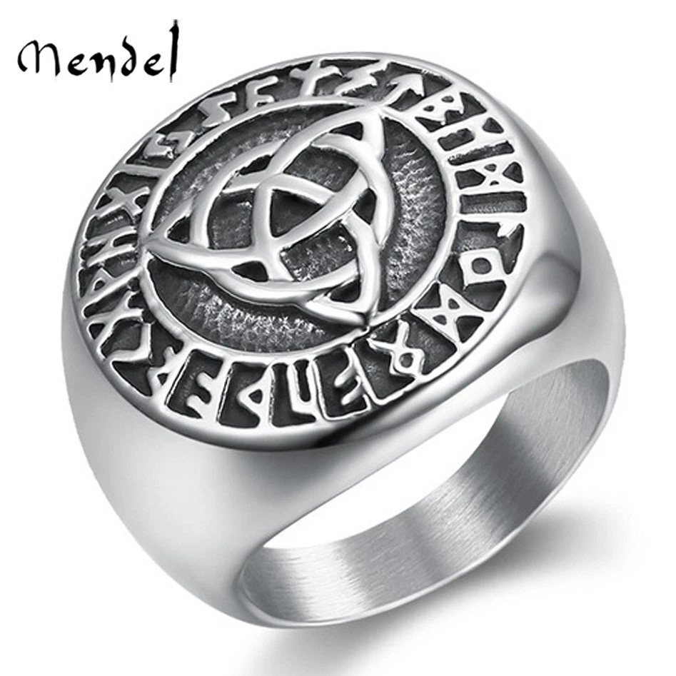 MENDEL Mens Viking Rune Celtic Irish Trinity Knot Ring Stainless Steel Size 7-15 - Image 2 of 4