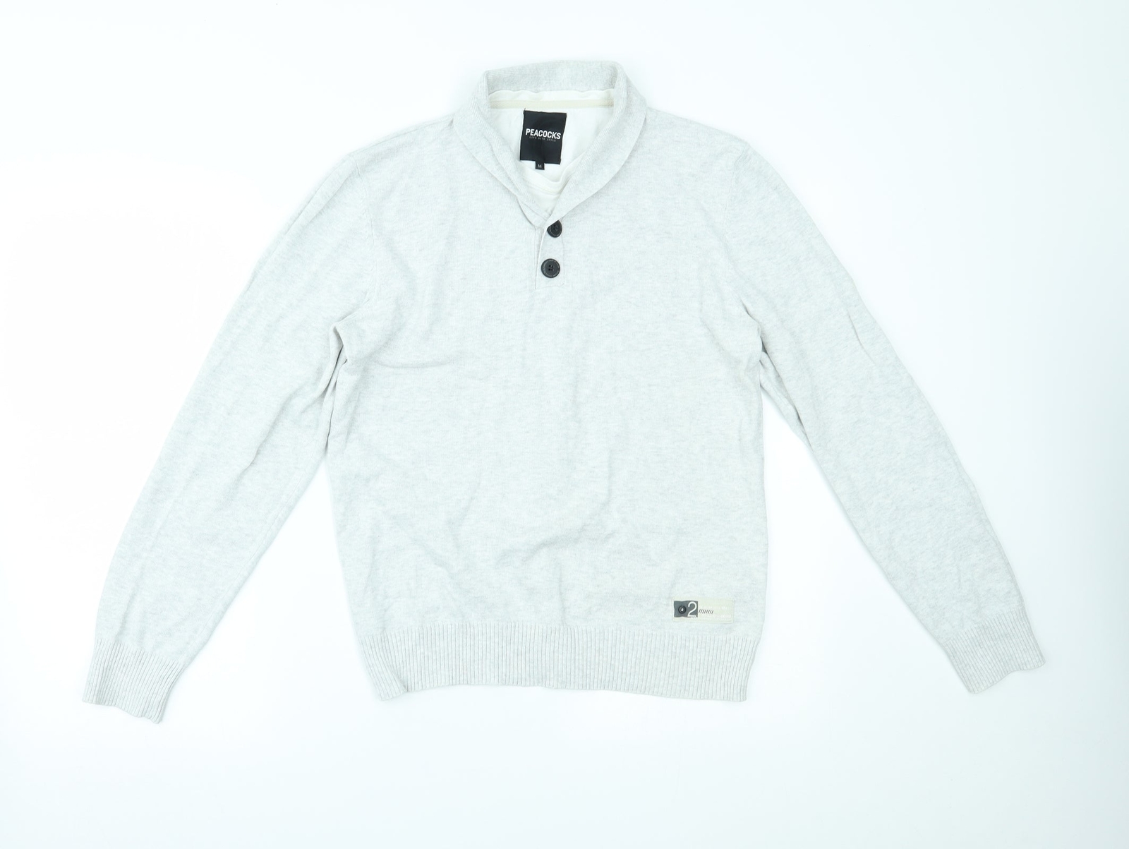 Peacocks Mens Grey Collared Cotton Blend Jumper Size M