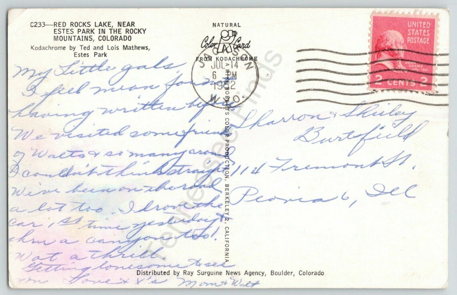 Red Rocks Lake Estes Park Rocky Mountains Colorado Postcard Travel Vtg