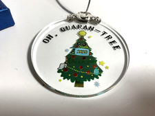 New 2020 Oh, Quaran-Tree Clear Glass Christmas Tree Hanging Ornament 3.75" Cir