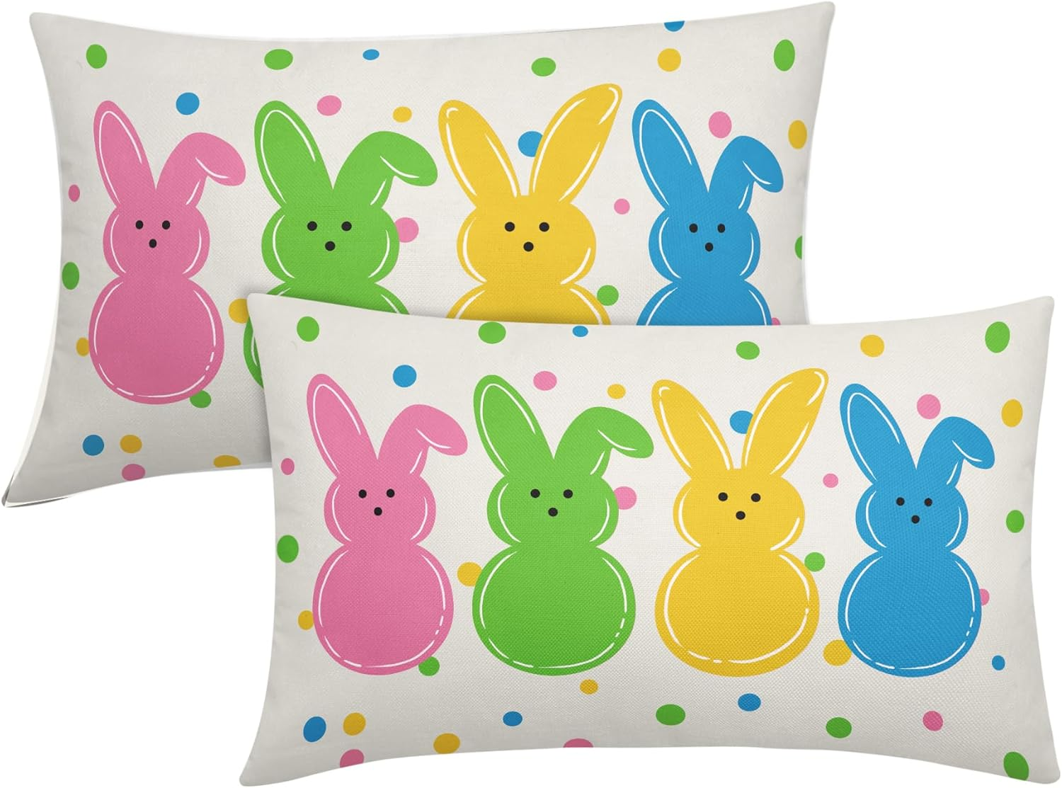 Colorful Polka Dot Easter Bunny Peeps Lumbar Pillow Covers 12X20 Decorative