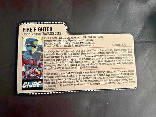 GI JOE: FIRE FIGHTER  (FILE CARD) (BARBECUE)